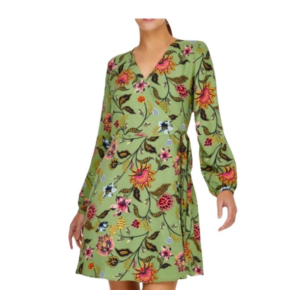 LOFT Floral Long Sleeve Dress - Green and Pink